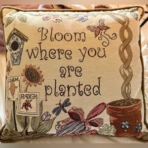 Floral Tapestry Pillow with Inspirational Quote
